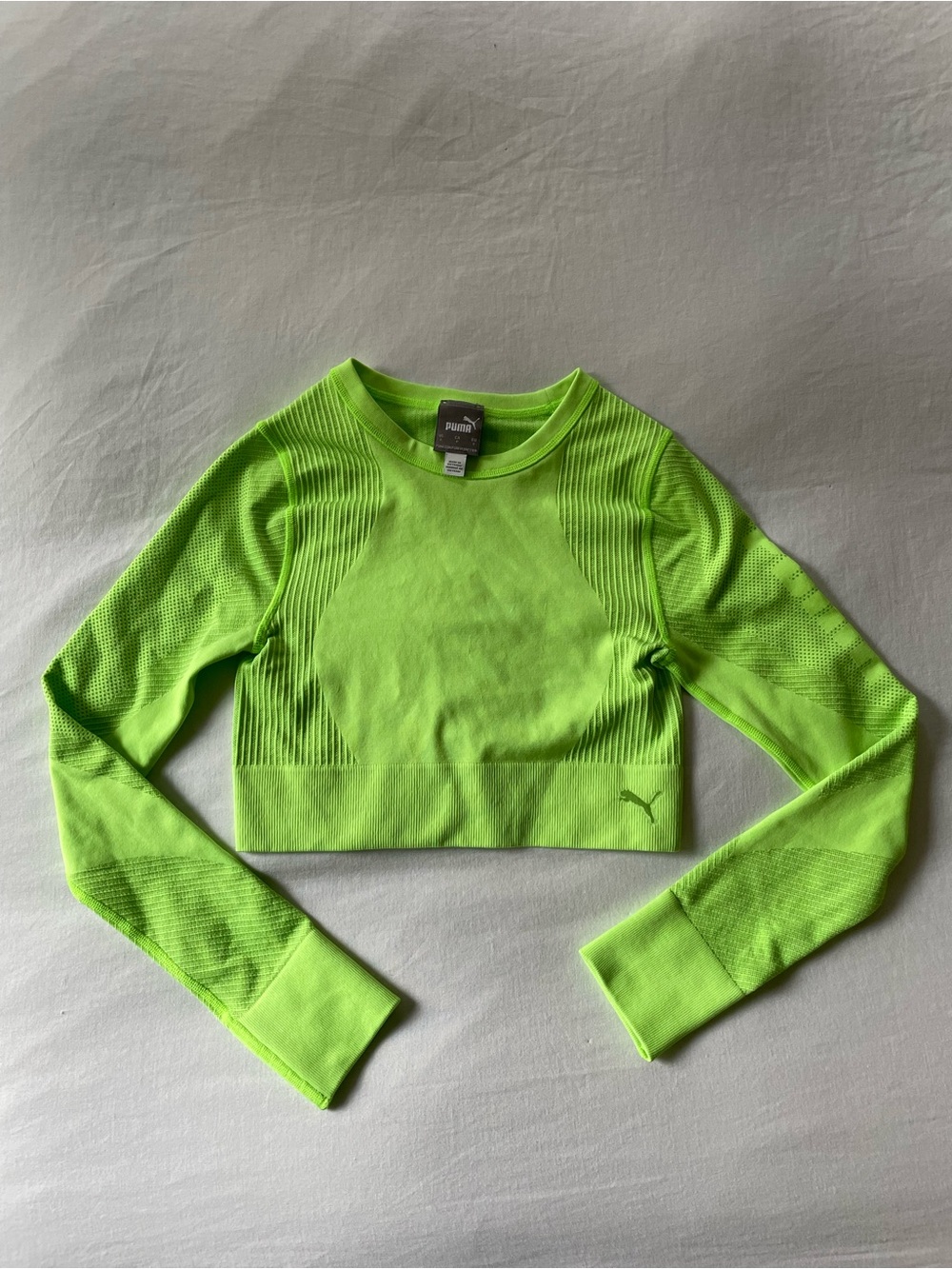 PUMA Neon Green Cropped Long-Sleeve Seamless Top